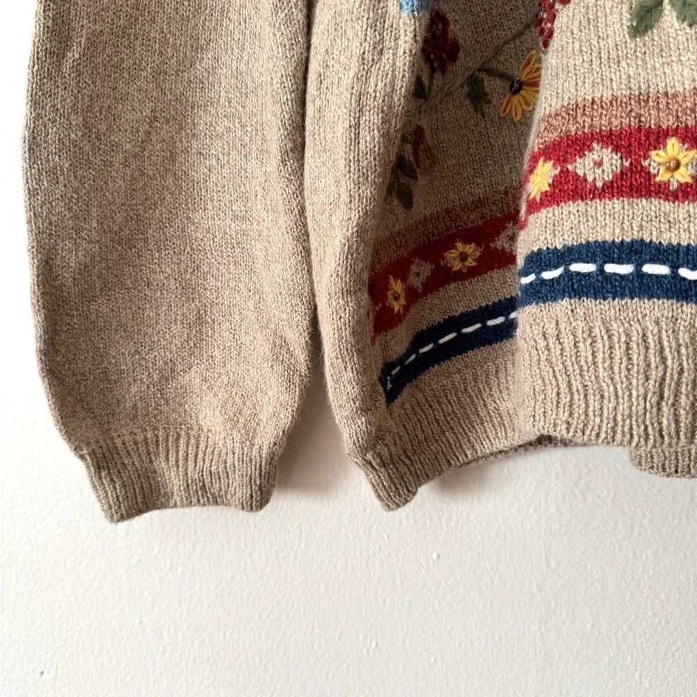 Vintage Alfred Dunner Cottage Core Knit Crewneck Sweater, Stitched Foliage - Picture 2 of 7